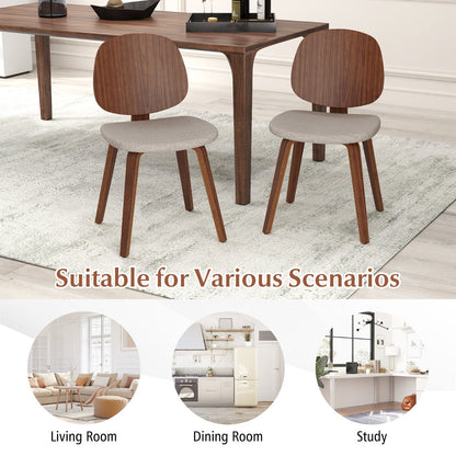 Wooden Dining Chair Set of 2 with Bentwood Frame and Padded Seat-Walnut