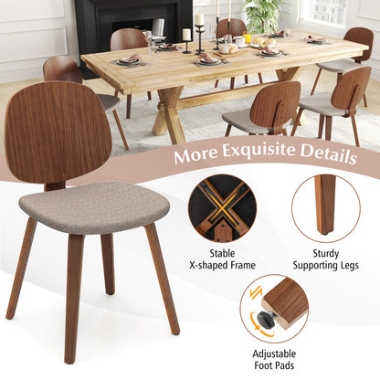 Wooden Dining Chair Set of 2 with Bentwood Frame and Padded Seat-Walnut