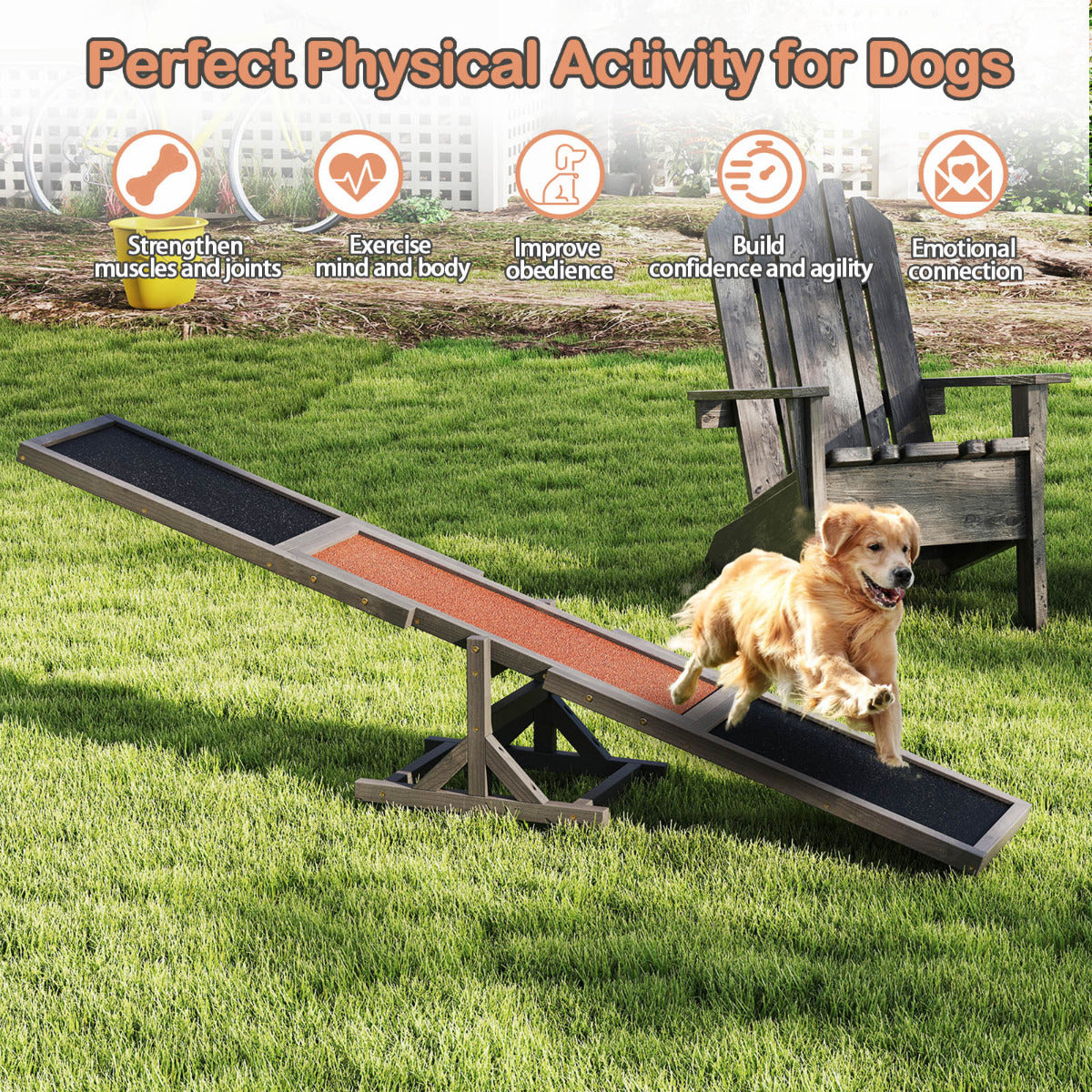 Wooden Dog Agility Seesaw Dog Exercise and Play Set-Grey