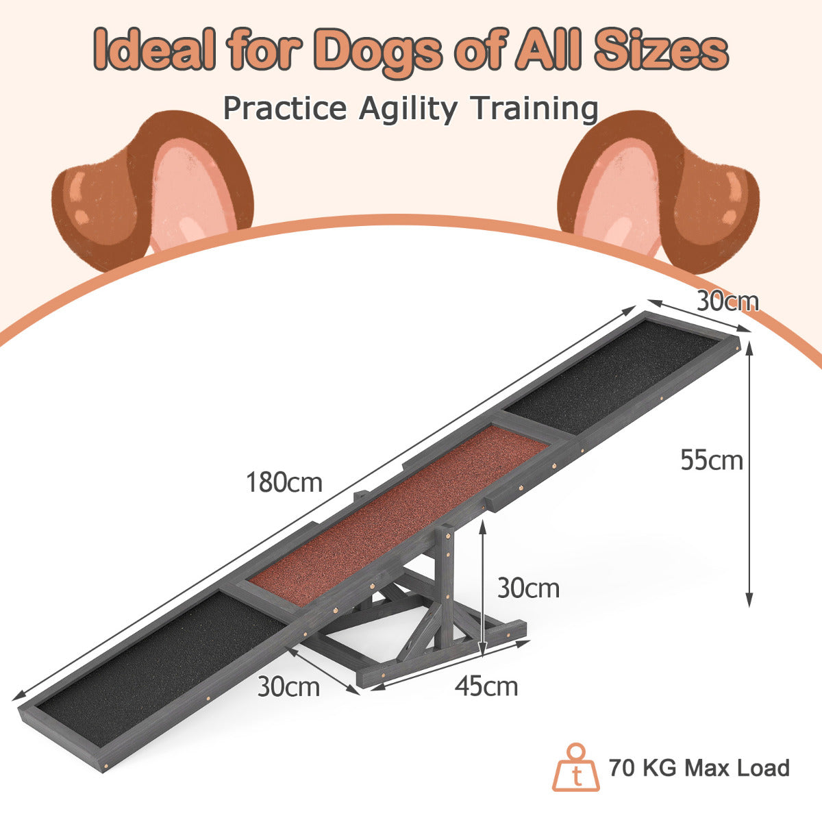 Wooden Dog Agility Seesaw Dog Exercise and Play Set-Grey