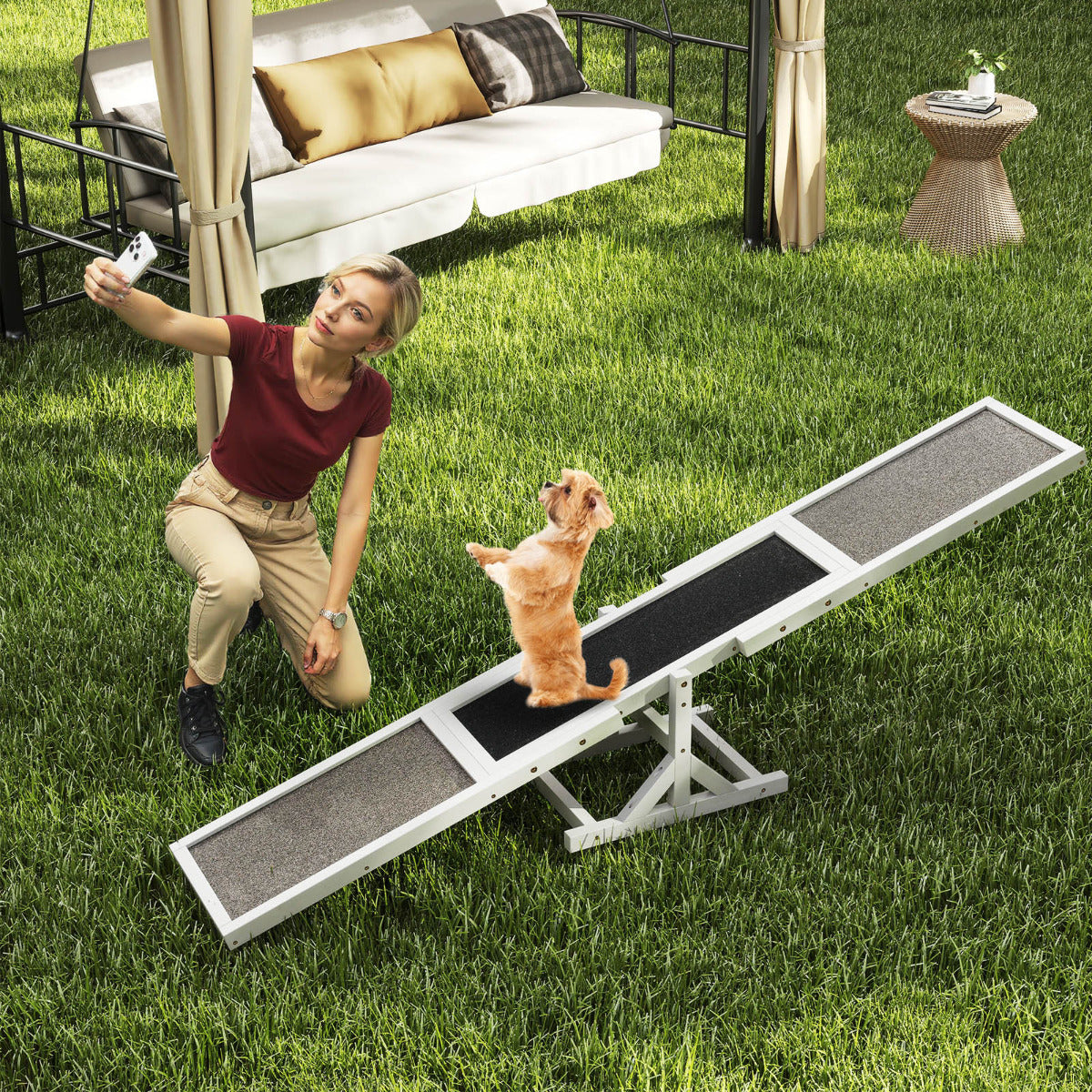 Wooden Dog Agility Seesaw Dog Exercise and Play Set-White
