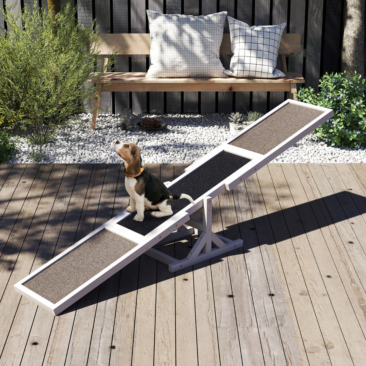 Wooden Dog Agility Seesaw Dog Exercise and Play Set-White