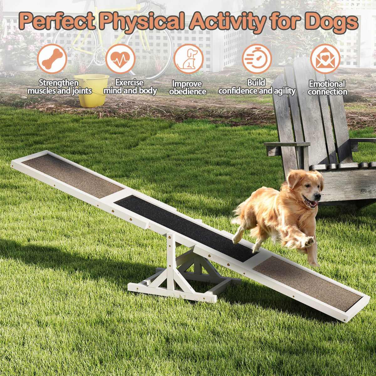 Wooden Dog Agility Seesaw Dog Exercise and Play Set-White