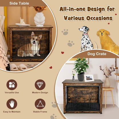 Wooden Dog Cage Furniture with Double Doors and Cushion
