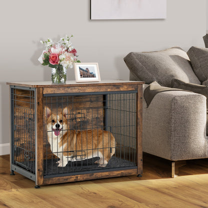 Wooden Dog Cage Furniture with Double Doors and Cushion