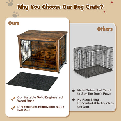 Wooden Dog Cage Furniture with Double Doors and Cushion