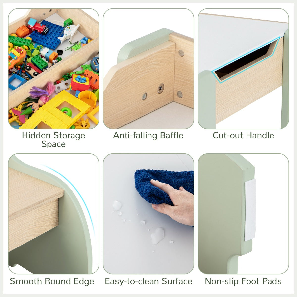 4-in-1 Wooden Kids Activity Table and Chair Set for Drawing and Studying-Green