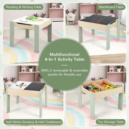 4-in-1 Wooden Kids Activity Table and Chair Set for Drawing and Studying-Green