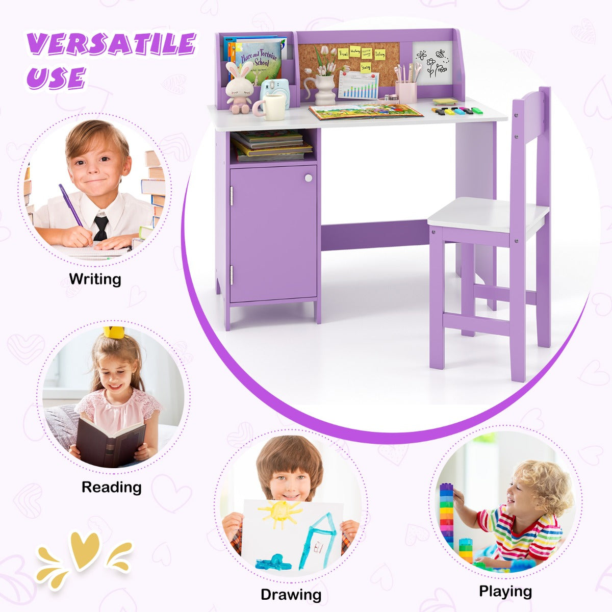 MDF and pine wood study furniture is suitable for children over three in home or school environments.