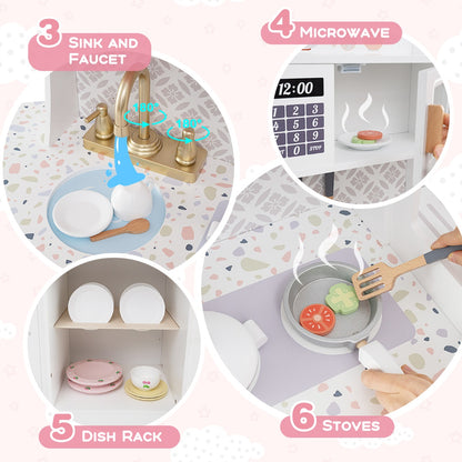 Wooden Kitchen Playset with Clock and Microwave-White