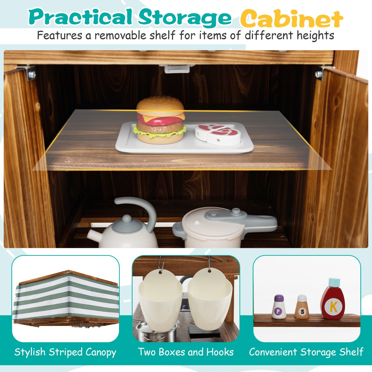 Pretend Kitchen Playset with Storage for Boys and Girls 3+ Years Old
