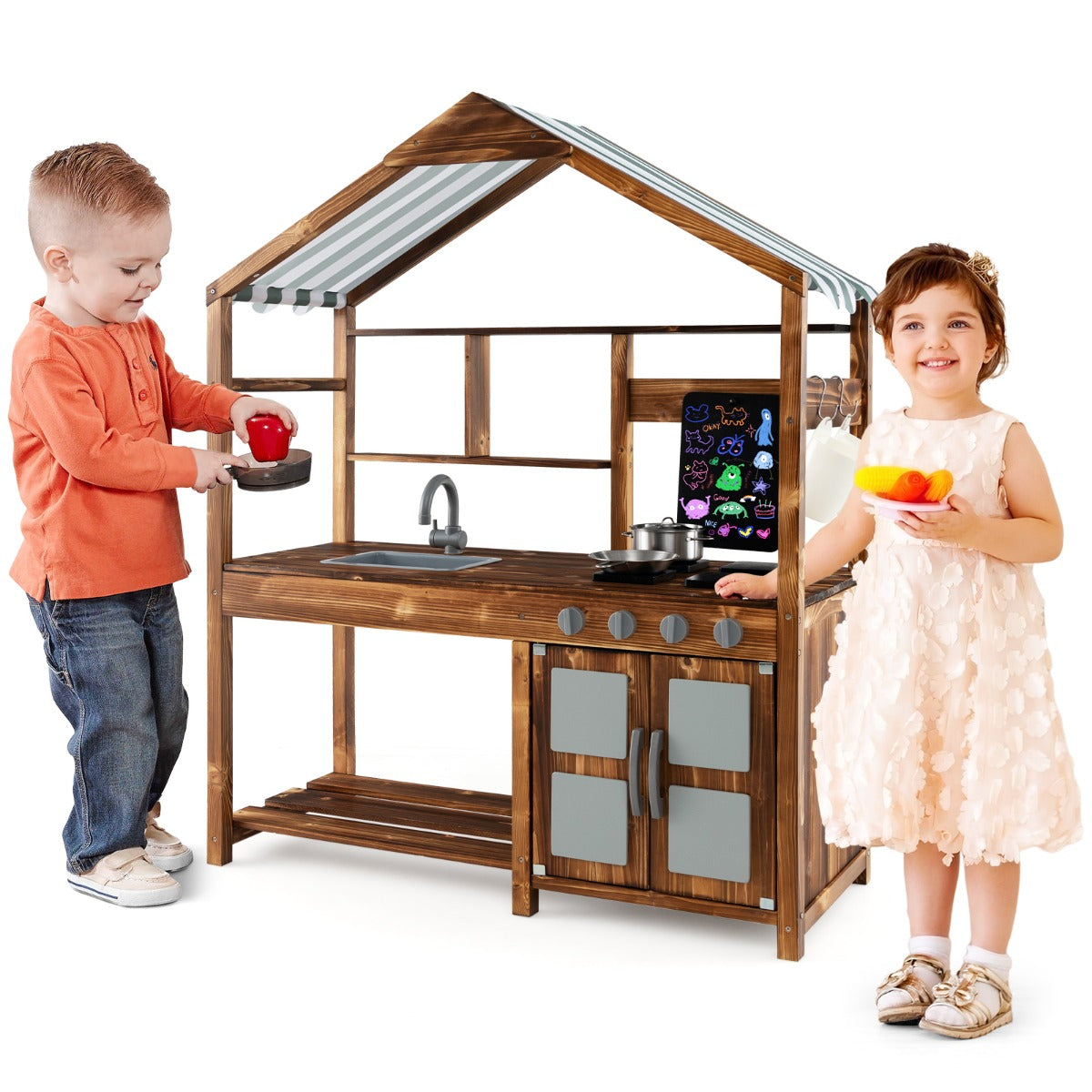 Pretend Kitchen Playset with Storage for Boys and Girls 3+ Years Old