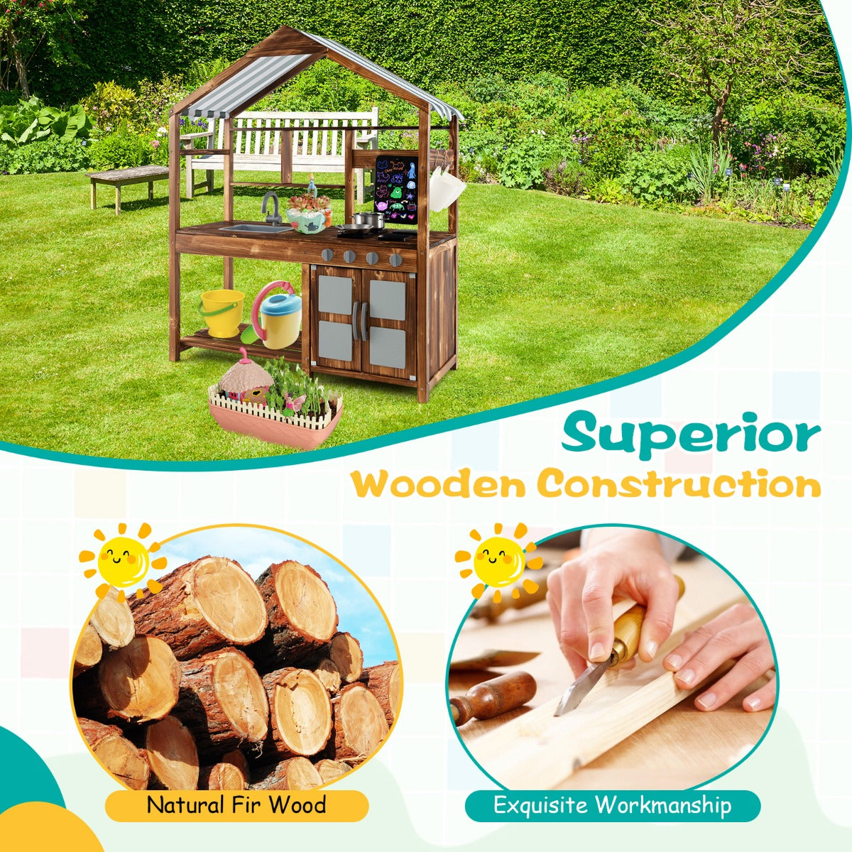 Pretend Kitchen Playset with Storage for Boys and Girls 3+ Years Old