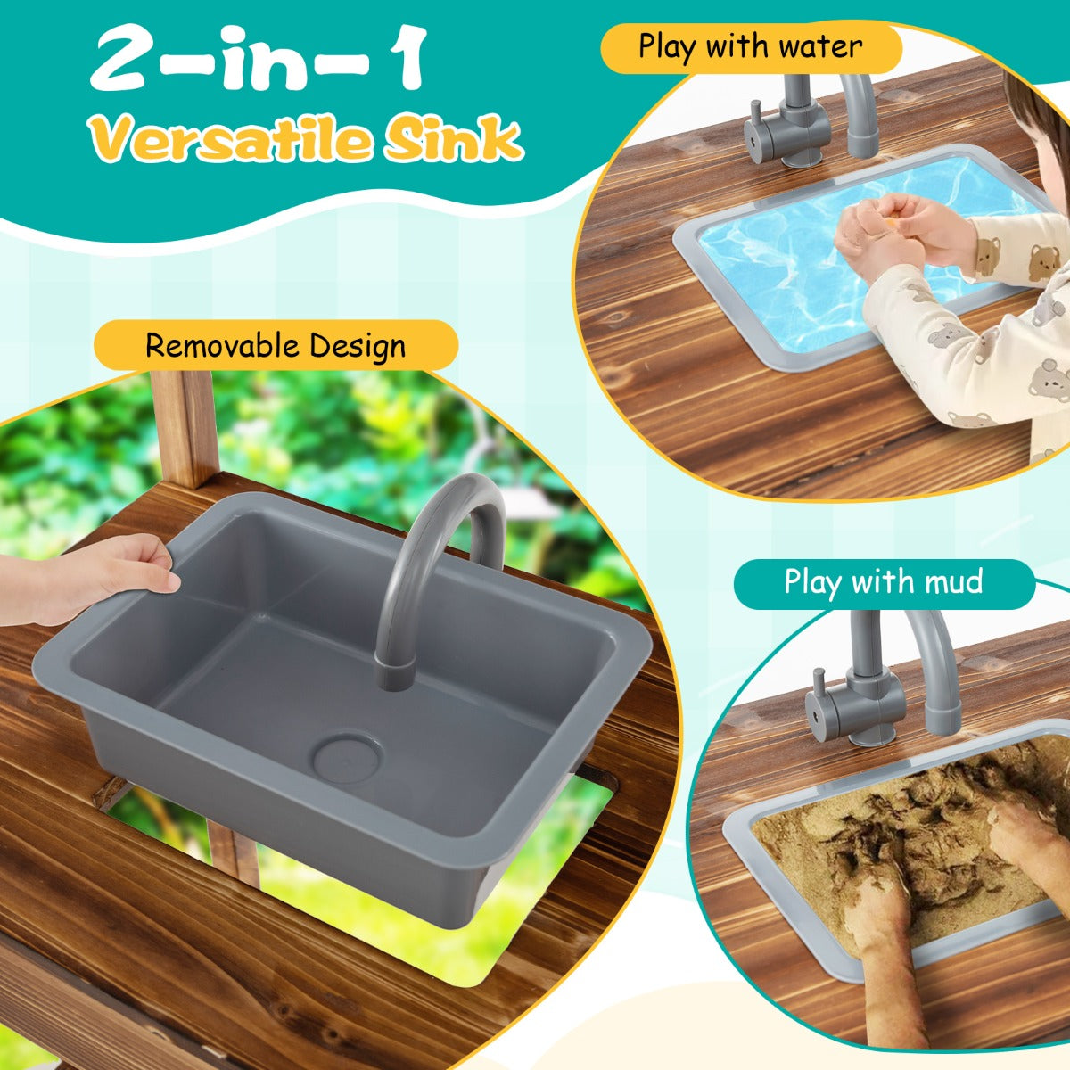 Pretend Kitchen Playset with Storage for Boys and Girls 3+ Years Old