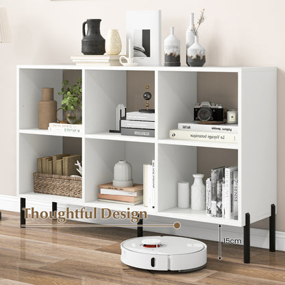 6-Cube Wooden Open Bookshelf with 5 Metal Legs-White