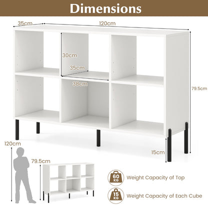 6-Cube Wooden Open Bookshelf with 5 Metal Legs-White