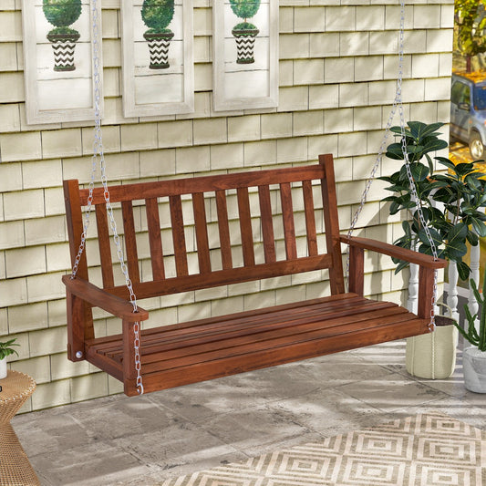 Costway 2-Person Wooden Porch Swing with 170 CM Adjustable Upper Chains-Brown