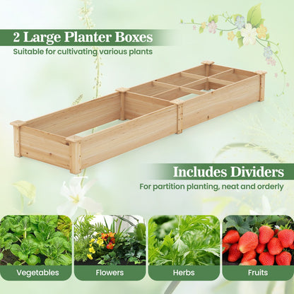 Wooden Raised Garden Bed with 2 Planter Boxes and Dividers-Natural