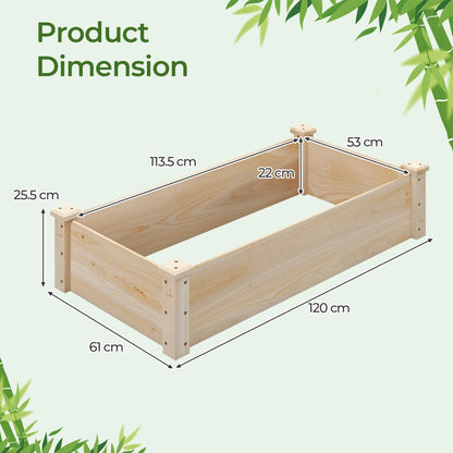 120 x 61 x 25.5 cm Wooden Raised Garden Bed for Vegetables Flowers