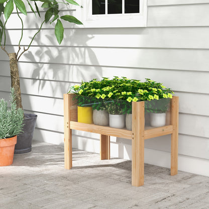 Wooden Raised Garden Bed with Drainage Holes and Acrylic Panels-Natural
