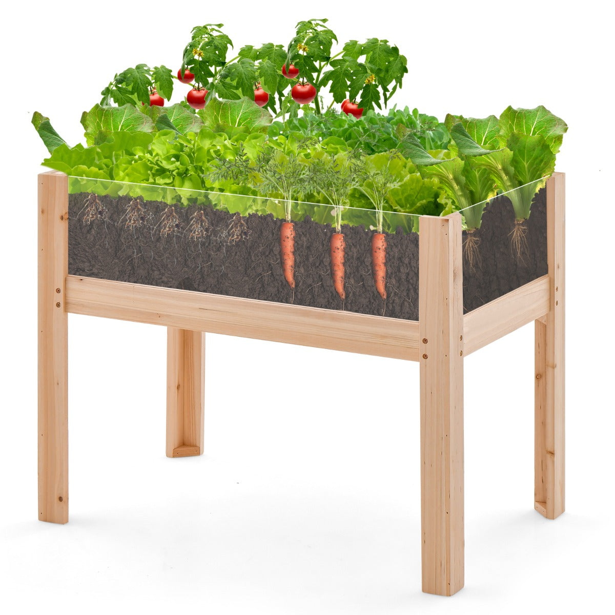 Wooden Raised Garden Bed with Drainage Holes and Acrylic Panels-Natural