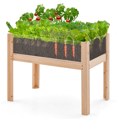 Wooden Raised Garden Bed with Drainage Holes and Acrylic Panels-Natural