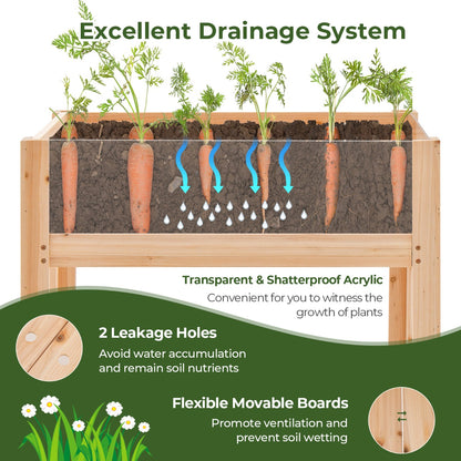 Wooden Raised Garden Bed with Drainage Holes and Acrylic Panels-Natural