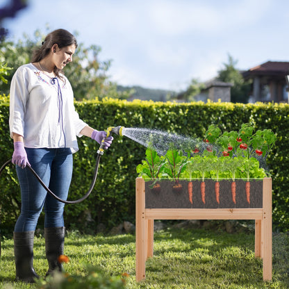 Wooden Raised Garden Bed with Drainage Holes and Acrylic Panels-Natural