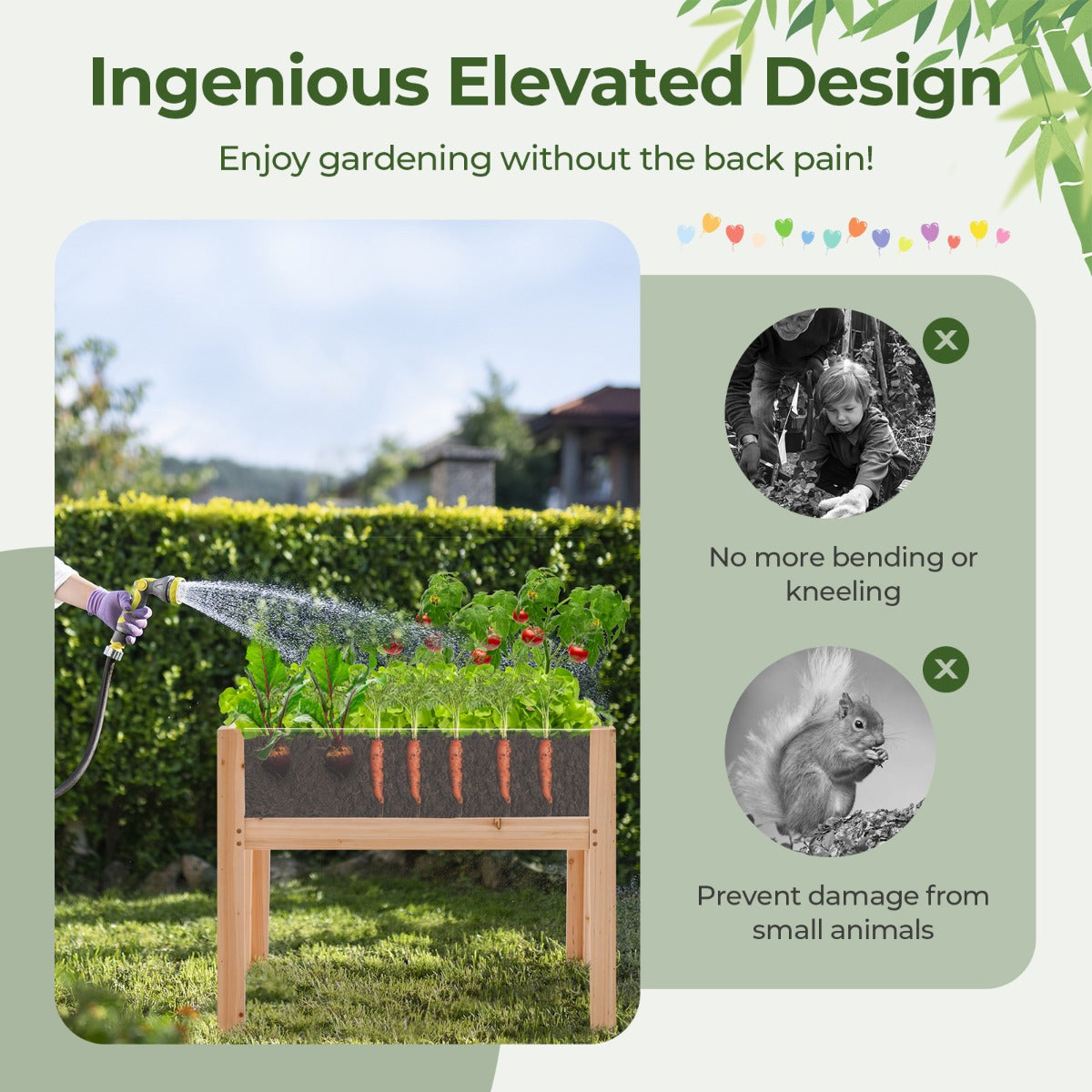 Wooden Raised Garden Bed with Drainage Holes and Acrylic Panels-Natural