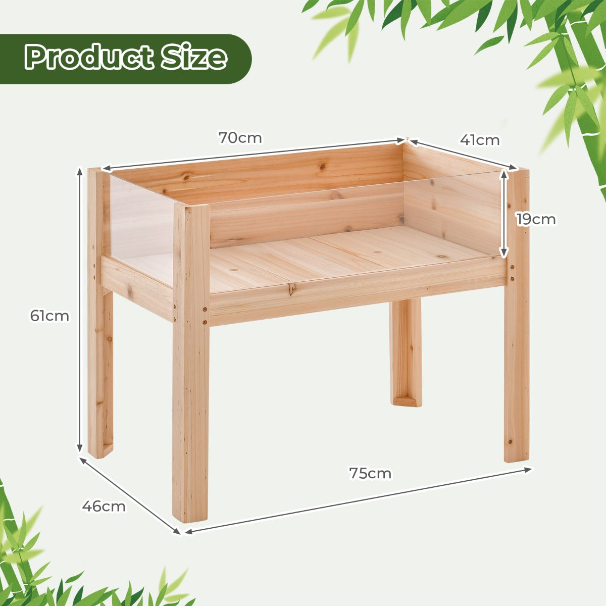 Wooden Raised Garden Bed with Drainage Holes and Acrylic Panels-Natural