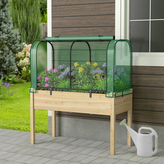 Wooden Raised Garden Bed with Mini Greenhouse-Natural