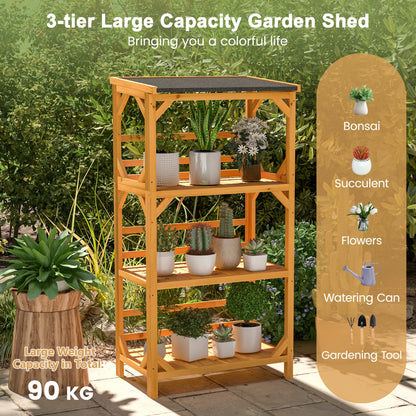 Wooden Storage Rack Load 90 kg with Weatherproof Asphalt Roof for Garden