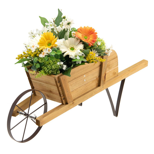 Wooden Wagon Planter Small Wheelbarrow Wagon Flower Raised Bed-Walnut