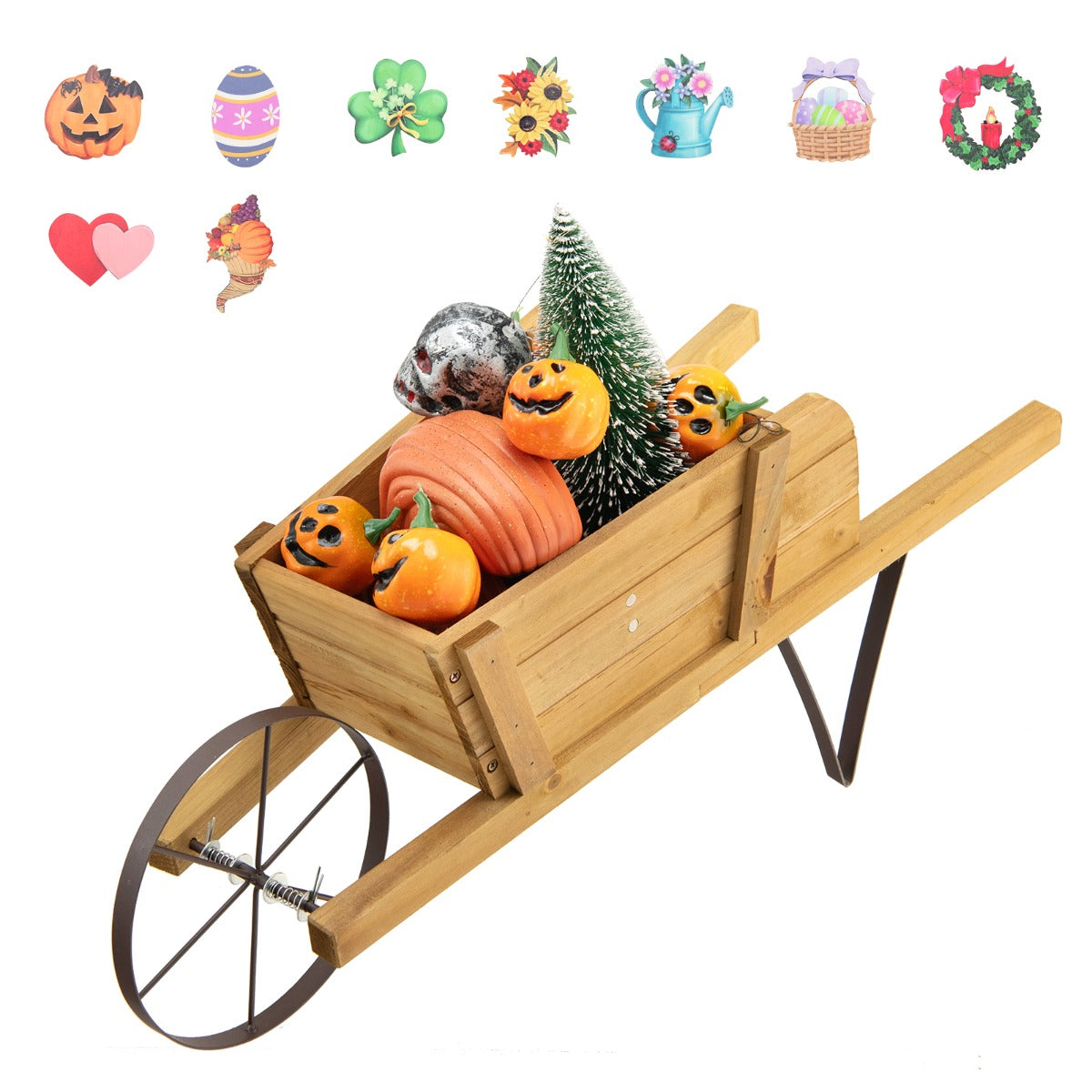 Wooden Wagon Planter Small Wheelbarrow Wagon Flower Raised Bed-Walnut