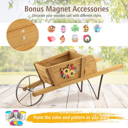 Wooden Wagon Planter Small Wheelbarrow Wagon Flower Raised Bed-Walnut