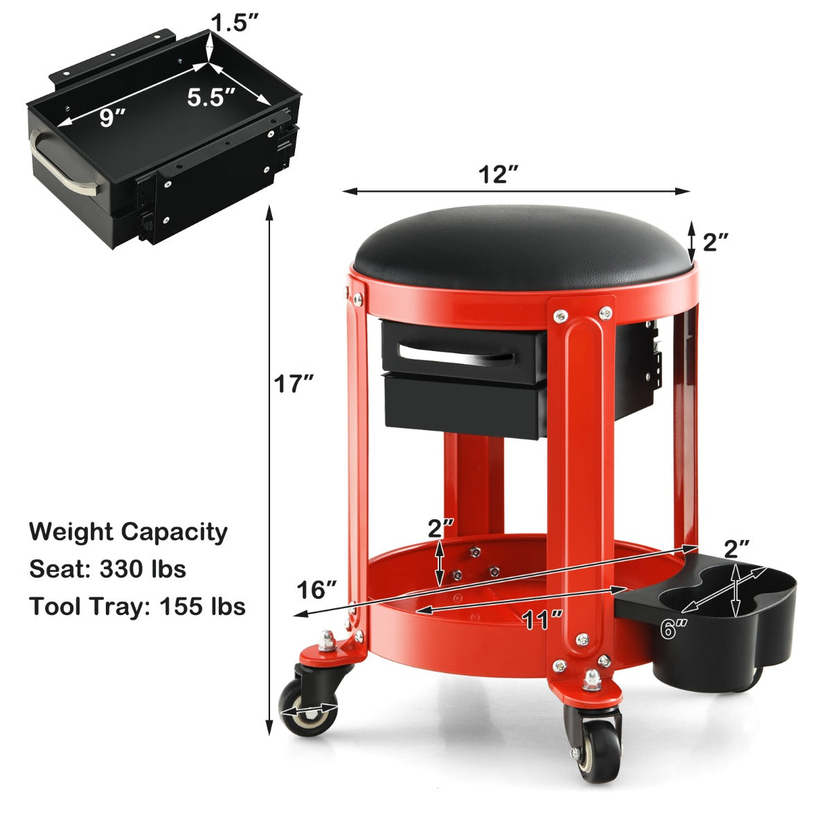 Workshop Creeper Seat with Removable Padded Seat and 4 Universal Casters