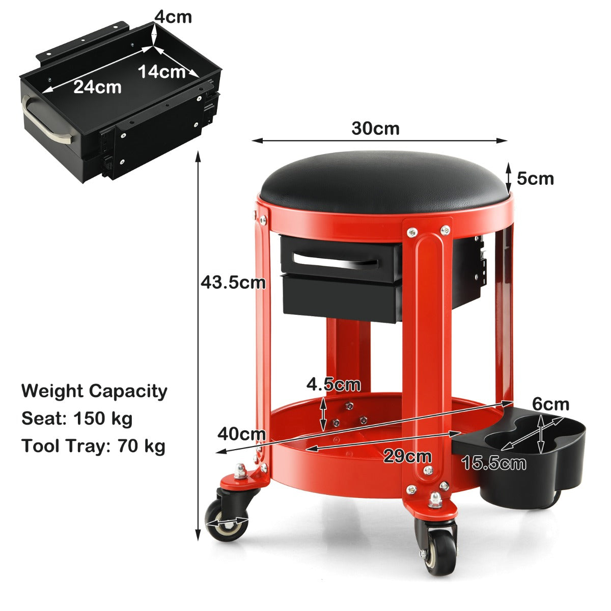 Workshop Creeper Seat with Removable Padded Seat and 4 Universal Casters