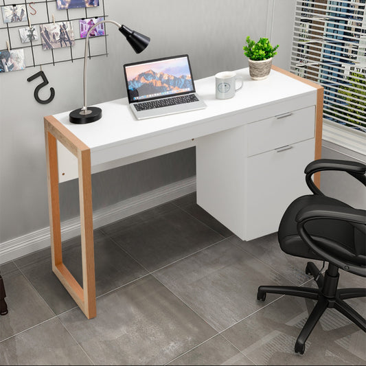 Costway 112.5 CM Writing Desk with Drawer with One Drawer and Cabinet-White