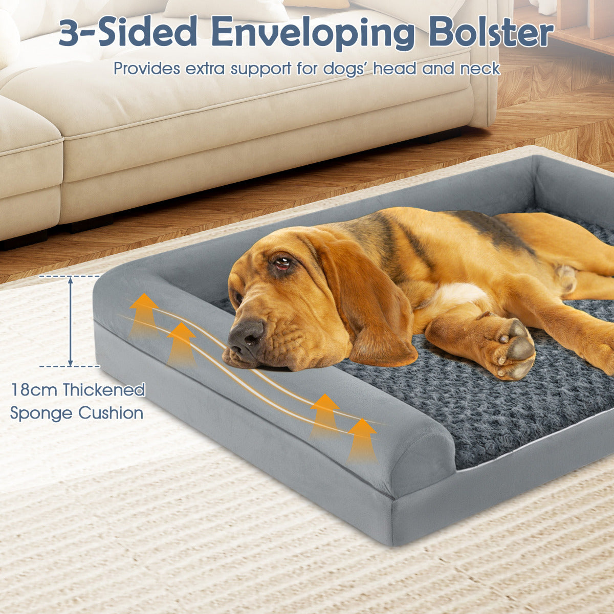 XXL Sized Large Pet Bed with Orthopedic Egg Crate Foam and Non-slip Bottom-Grey