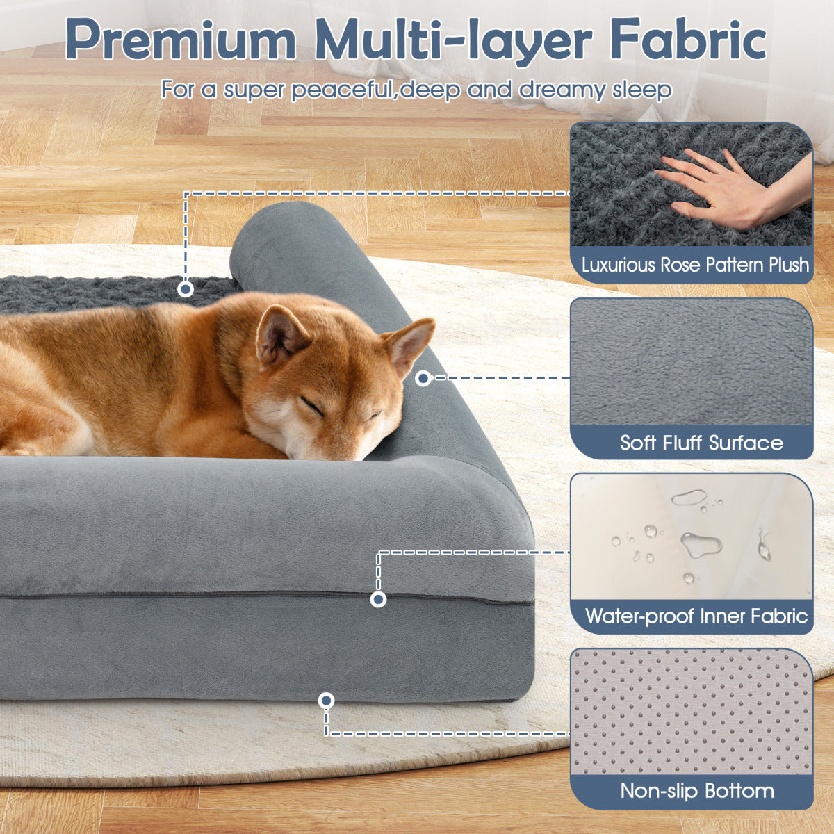 XXL Sized Large Pet Bed with Orthopedic Egg Crate Foam and Non-slip Bottom-Grey