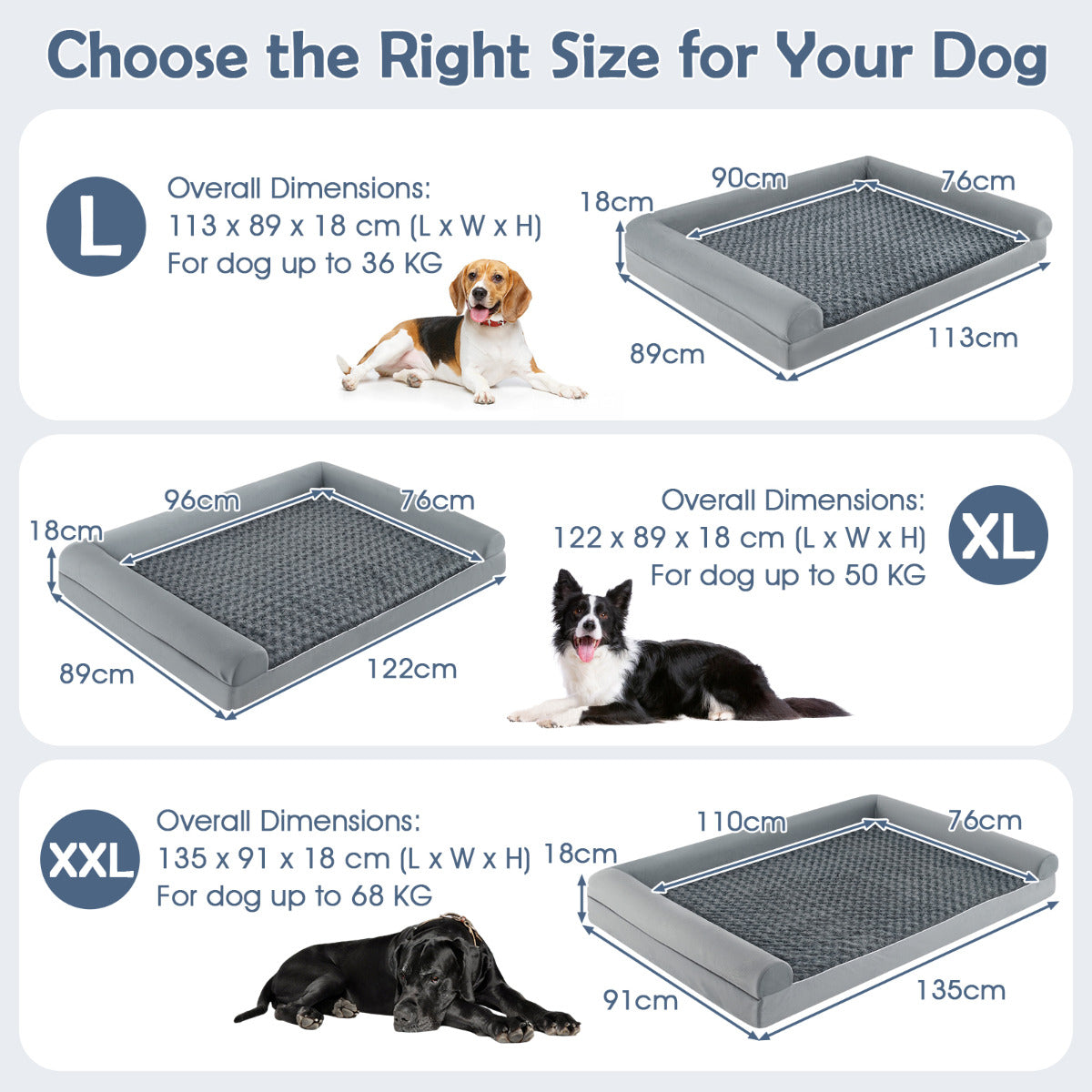 XXL Sized Large Pet Bed with Orthopedic Egg Crate Foam and Non-slip Bottom-Grey